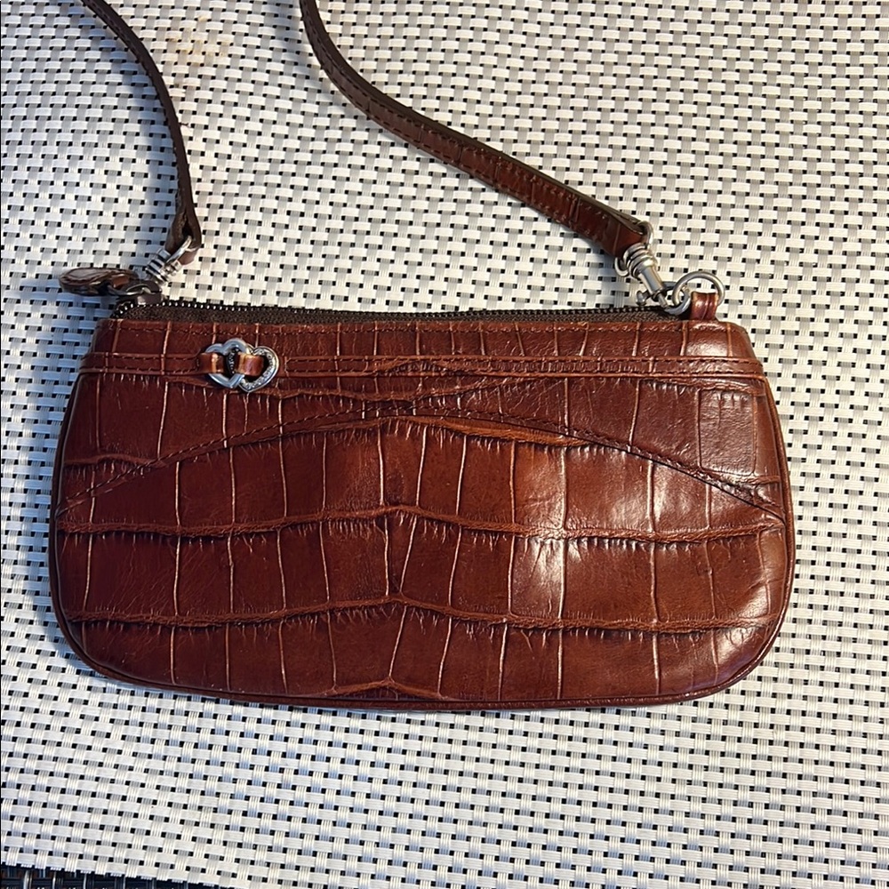 Brighton Brown Crocodile-Embossed Clutch Crossbody